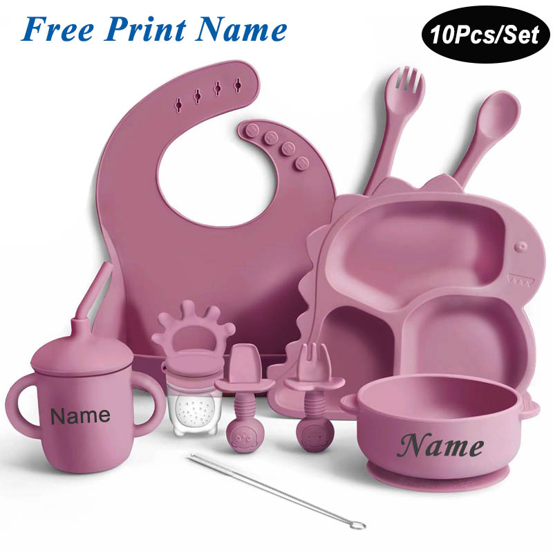 Baby Led Weaning Set - Baby Silicone Tableware Dinosaur Plate Dishes